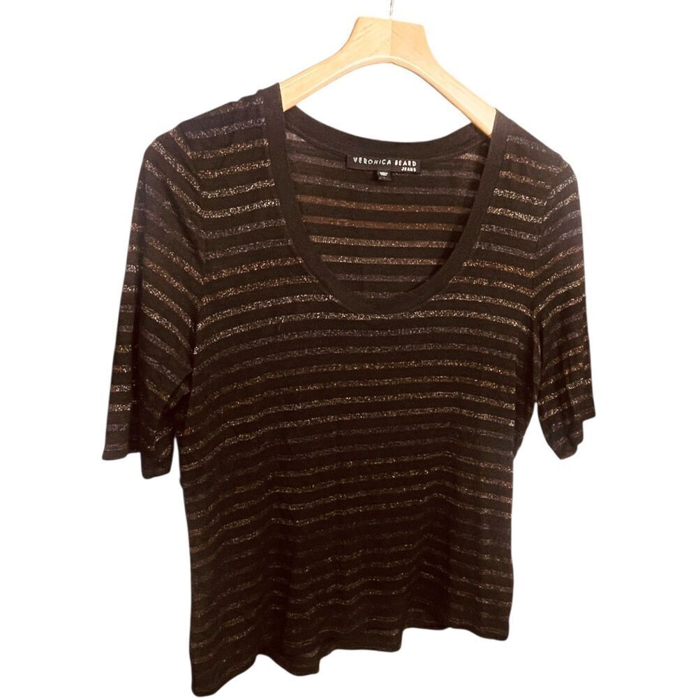 Veronica Beard | Metallic Stripe Relaxed Blouse Size L | EUC - Picture 2 of 9